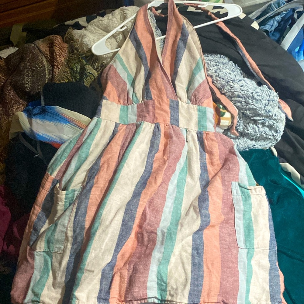 American Eagle, multiple color summer dress, backless and tie around the neck, S
